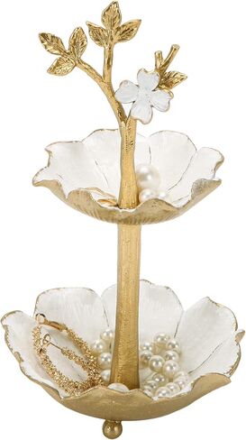 NIKKY HOME Gold Metal Jewelry Holder Stand With Ring Tray, Tree Jewelry Organizer Decorative Flower Jewelry Necklace Holder Organizer Rack Tower in Saudi Arabia