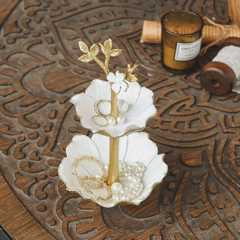 NIKKY HOME Gold Metal Jewelry Holder Stand With Ring Tray, Tree Jewelry Organizer Decorative Flower Jewelry Necklace Holder Organizer Rack Tower in Saudi Arabia