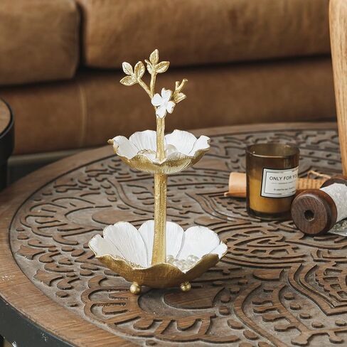 NIKKY HOME Gold Metal Jewelry Holder Stand With Ring Tray, Tree Jewelry Organizer Decorative Flower Jewelry Necklace Holder Organizer Rack Tower in Saudi Arabia