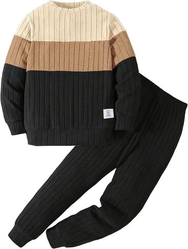 SOLY HUX Boy's 2 Piece Outfits Color Block Letter Patched Long Sleeve Sweatshirt and Sweatpants Set in Saudi Arabia