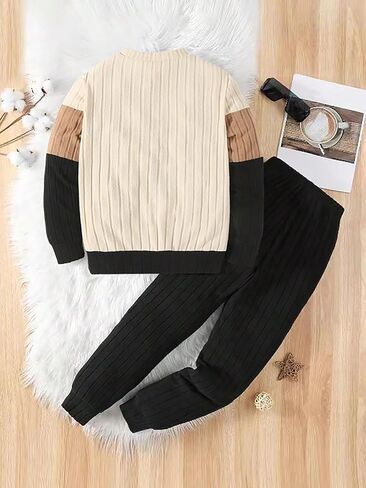 SOLY HUX Boy's 2 Piece Outfits Color Block Letter Patched Long Sleeve Sweatshirt and Sweatpants Set in Saudi Arabia