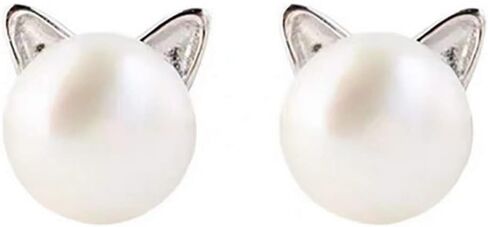 925 Sterling Silver Pearl Cat Stud Earring for Women Girls Minimalist Cute Cat Earring Dainty Tiny Cat Earrings Small Cat Studs Earrings Ear Animal Earrings Jewelry Birthday Friendship Gift in Saudi Arabia
