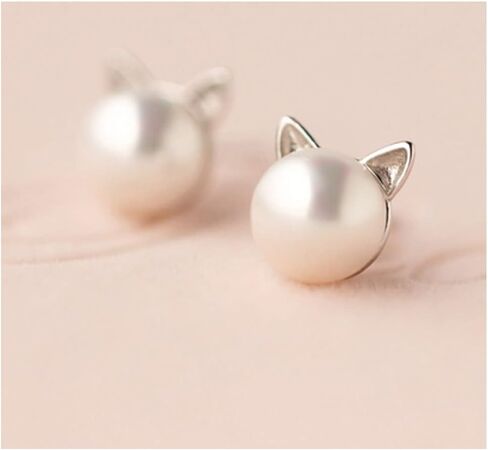 925 Sterling Silver Pearl Cat Stud Earring for Women Girls Minimalist Cute Cat Earring Dainty Tiny Cat Earrings Small Cat Studs Earrings Ear Animal Earrings Jewelry Birthday Friendship Gift in Saudi Arabia