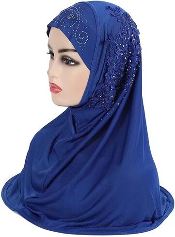 أوشحة حجاب إسلامية للفتيات النساء فوق 15 عامًا قبعة مخيطة بالدانتيل مع وشاح طويل عمامة إسلامية حريرية وغير مجعدة in Saudi Arabia