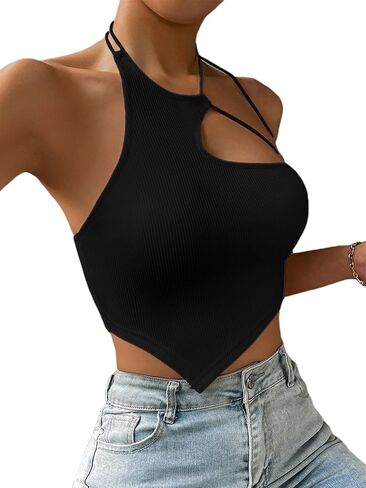 SOFIA'S Choice المرأة مثير الرسن تانك الأعلى غير المتكافئة هيم بلا أكمام قطع المحاصيل قمم كامي in Kuwait