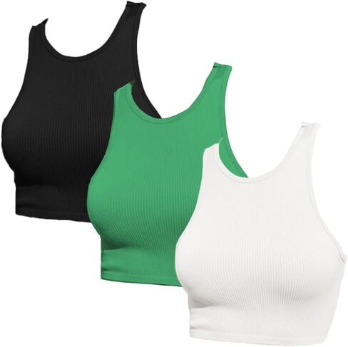 Women's Tank Tops Ribbed Seamless Round Neck Workout Basic Tops in Saudi Arabia