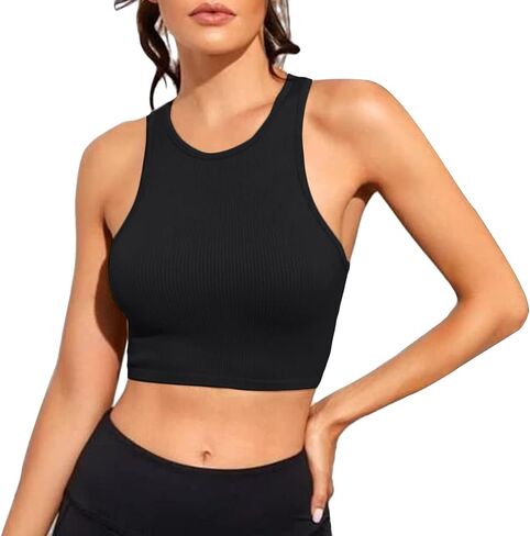 Women's Tank Tops Ribbed Seamless Round Neck Workout Basic Tops in Saudi Arabia