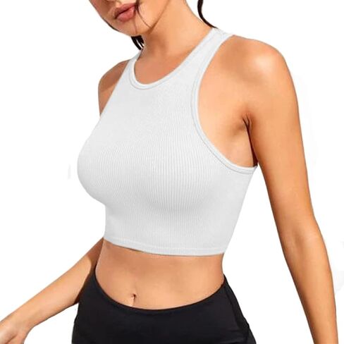 Women's Tank Tops Ribbed Seamless Round Neck Workout Basic Tops in Saudi Arabia