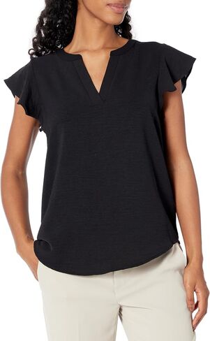 Adrianna Papell Women's Solid Woven Airflow Flutter Sleeve Top in Saudi Arabia