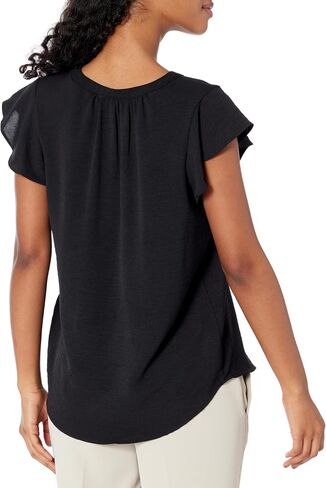 Adrianna Papell Women's Solid Woven Airflow Flutter Sleeve Top in Saudi Arabia
