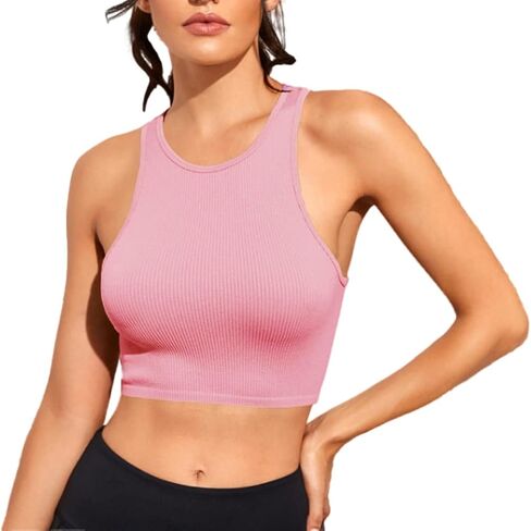 Women's Tank Tops Ribbed Seamless Round Neck Workout Basic Tops in Saudi Arabia