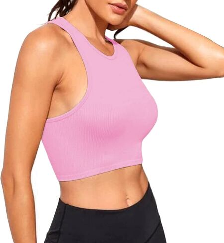 Women's Tank Tops Ribbed Seamless Round Neck Workout Basic Tops in Saudi Arabia