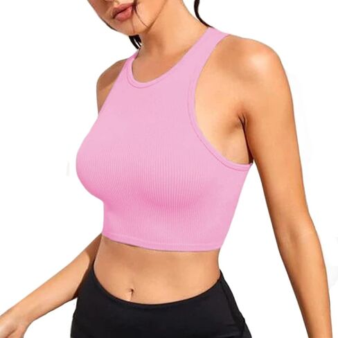 Women's Tank Tops Ribbed Seamless Round Neck Workout Basic Tops in Saudi Arabia