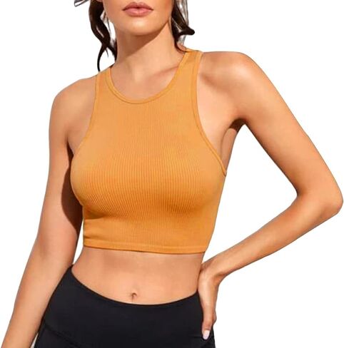 Women's Tank Tops Ribbed Seamless Round Neck Workout Basic Tops in Saudi Arabia