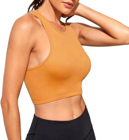 Women's Tank Tops Ribbed Seamless Round Neck Workout Basic Tops in Saudi Arabia