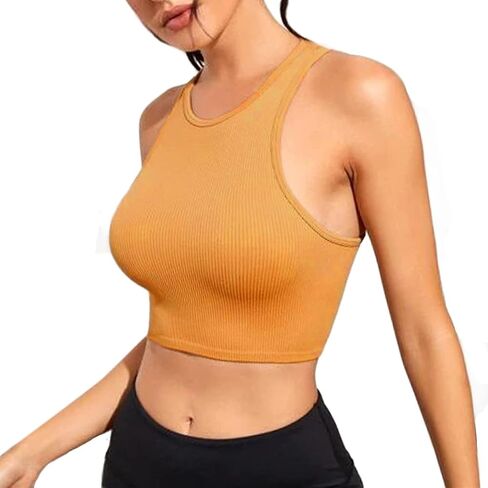 Women's Tank Tops Ribbed Seamless Round Neck Workout Basic Tops in Saudi Arabia