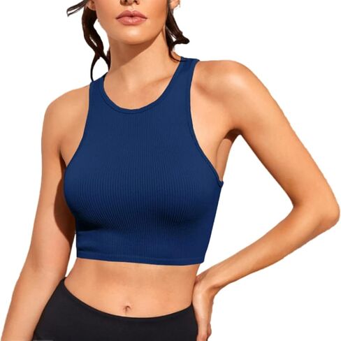 Women's Tank Tops Ribbed Seamless Round Neck Workout Basic Tops in Saudi Arabia
