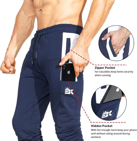 BROKIG Mens Workout Jogger Pants Gym Tapered Athletic Slim Sweatpants with Zipper Pocket in Saudi Arabia