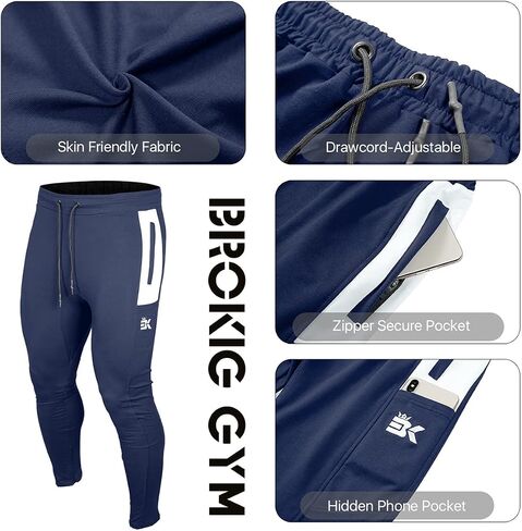 BROKIG Mens Workout Jogger Pants Gym Tapered Athletic Slim Sweatpants with Zipper Pocket in Saudi Arabia