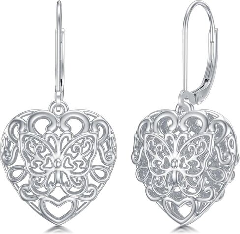 PLATYCO أقراط متدلية على شكل قلب من الفضة الإسترلينية عيار 925/مطلية بالذهب عيار 18 قيراط/ذهب وردي/أسود على شكل قلب منتفخ للنساء والفتيات المراهقات وهدايا عيد الميلاد وعيد الأم وعيد الميلاد in Kuwait