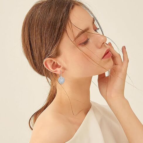 PLATYCO أقراط متدلية على شكل قلب من الفضة الإسترلينية عيار 925/مطلية بالذهب عيار 18 قيراط/ذهب وردي/أسود على شكل قلب منتفخ للنساء والفتيات المراهقات وهدايا عيد الميلاد وعيد الأم وعيد الميلاد in Kuwait