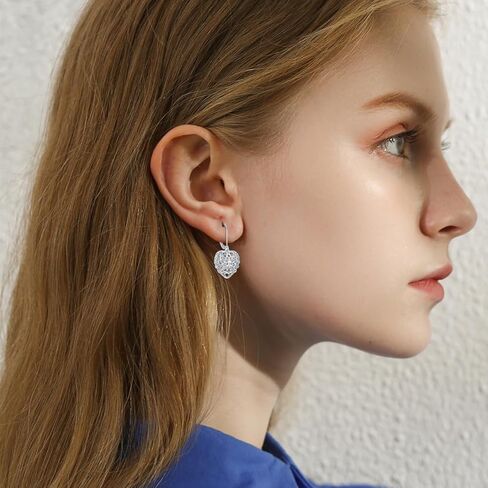 PLATYCO أقراط متدلية على شكل قلب من الفضة الإسترلينية عيار 925/مطلية بالذهب عيار 18 قيراط/ذهب وردي/أسود على شكل قلب منتفخ للنساء والفتيات المراهقات وهدايا عيد الميلاد وعيد الأم وعيد الميلاد in Kuwait