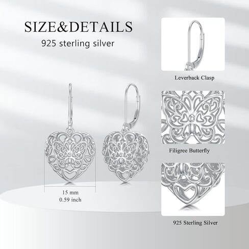 PLATYCO أقراط متدلية على شكل قلب من الفضة الإسترلينية عيار 925/مطلية بالذهب عيار 18 قيراط/ذهب وردي/أسود على شكل قلب منتفخ للنساء والفتيات المراهقات وهدايا عيد الميلاد وعيد الأم وعيد الميلاد in Kuwait