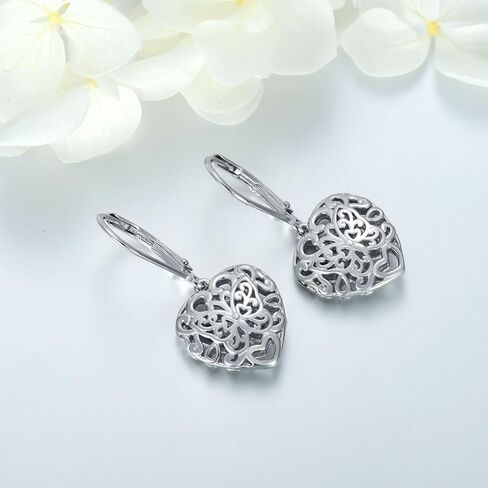 PLATYCO أقراط متدلية على شكل قلب من الفضة الإسترلينية عيار 925/مطلية بالذهب عيار 18 قيراط/ذهب وردي/أسود على شكل قلب منتفخ للنساء والفتيات المراهقات وهدايا عيد الميلاد وعيد الأم وعيد الميلاد in Kuwait