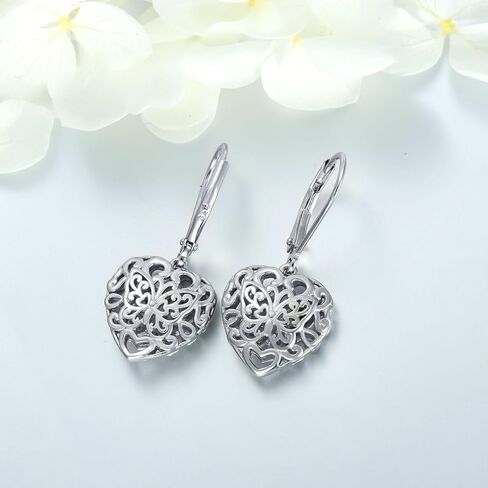 PLATYCO أقراط متدلية على شكل قلب من الفضة الإسترلينية عيار 925/مطلية بالذهب عيار 18 قيراط/ذهب وردي/أسود على شكل قلب منتفخ للنساء والفتيات المراهقات وهدايا عيد الميلاد وعيد الأم وعيد الميلاد in Kuwait