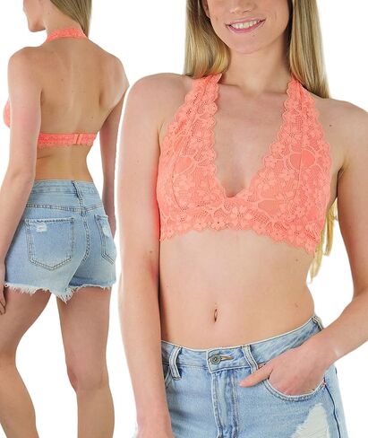 ToBeInStyle Women's Lined Lace Halter Stretch Bralette in Saudi Arabia