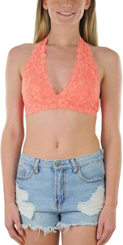 ToBeInStyle Women's Lined Lace Halter Stretch Bralette in Saudi Arabia