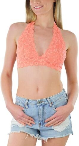 ToBeInStyle Women's Lined Lace Halter Stretch Bralette in Saudi Arabia