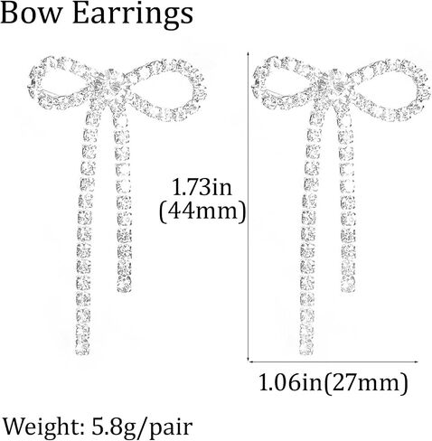 Bow Earrings for Women Girls Rhinestone Long Tassel Earrings Ribbon Bow Drop Earring Silver Stainless Steel Dangle Earrings Cute Sparkly Jewelry Gifts in Kuwait