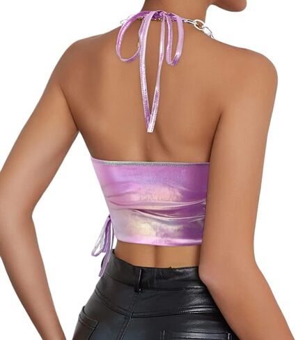 بلوزة Jascaela للسيدات لامعة معدنية مثيرة بدون أكمام مع رسن ثلاثي الأبعاد لمهرجان الرقص الهذيان in Kuwait