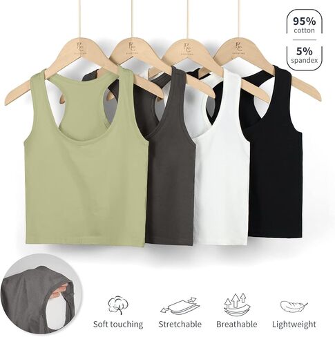 KCDDUMK 4 قطع من القمصان الأساسية بدون أكمام بدون أكمام من القطن الرياضي للنساء in Kuwait