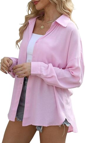 Beimuc Womens Tops Spring Summer Long Sleeve Shirts Plus Size Button Down Shirts Loose Fit Womens Blouse Oversized in Saudi Arabia
