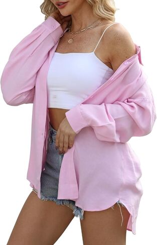 Beimuc Womens Tops Spring Summer Long Sleeve Shirts Plus Size Button Down Shirts Loose Fit Womens Blouse Oversized in Saudi Arabia