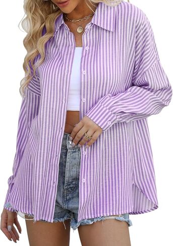 Beimuc Womens Tops Spring Summer Long Sleeve Shirts Plus Size Button Down Shirts Loose Fit Womens Blouse Oversized in Saudi Arabia