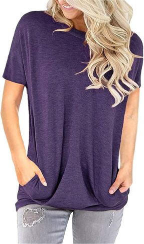 قميص نسائي بأكمام قصيرة وجيب من Onlypuff تي شيرت فضفاض مناسب in Kuwait