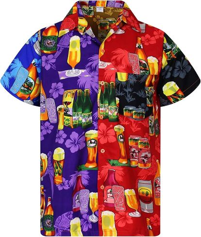 KING KAMEHA Hawaiian Shirt Men Funky Casual Button Down Shortsleeve Unisex Flowers Beach Party Beerbottle Print New in Saudi Arabia