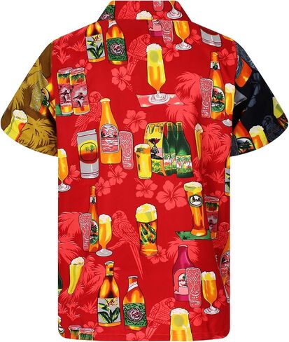 KING KAMEHA Hawaiian Shirt Men Funky Casual Button Down Shortsleeve Unisex Flowers Beach Party Beerbottle Print New in Saudi Arabia