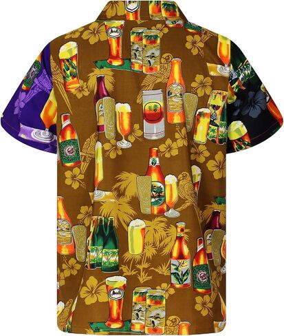 KING KAMEHA Hawaiian Shirt Men Funky Casual Button Down Shortsleeve Unisex Flowers Beach Party Beerbottle Print New in Saudi Arabia