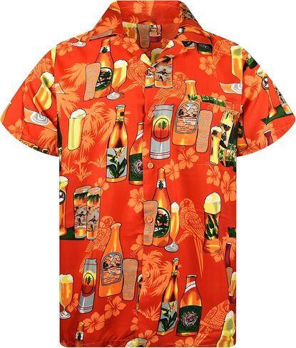 KING KAMEHA Hawaiian Shirt Men Funky Casual Button Down Shortsleeve Unisex Flowers Beach Party Beerbottle Print New in Saudi Arabia