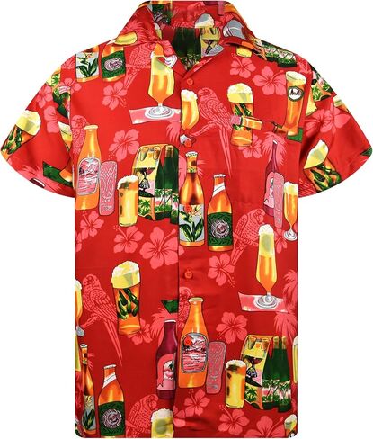KING KAMEHA Hawaiian Shirt Men Funky Casual Button Down Shortsleeve Unisex Flowers Beach Party Beerbottle Print New in Saudi Arabia