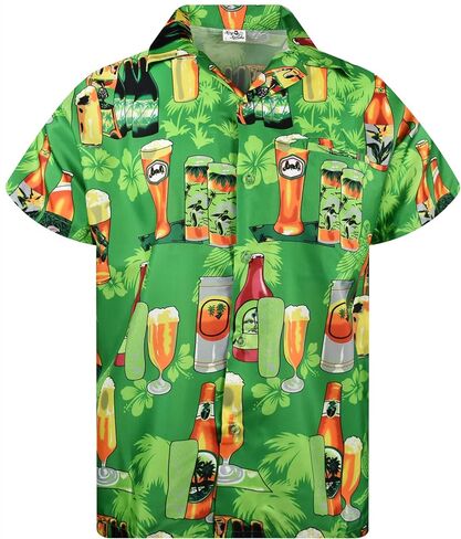 KING KAMEHA Hawaiian Shirt Men Funky Casual Button Down Shortsleeve Unisex Flowers Beach Party Beerbottle Print New in Saudi Arabia