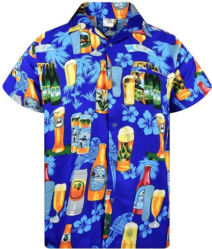 KING KAMEHA Hawaiian Shirt Men Funky Casual Button Down Shortsleeve Unisex Flowers Beach Party Beerbottle Print New in Saudi Arabia