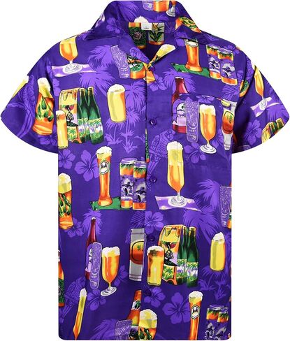 KING KAMEHA Hawaiian Shirt Men Funky Casual Button Down Shortsleeve Unisex Flowers Beach Party Beerbottle Print New in Saudi Arabia