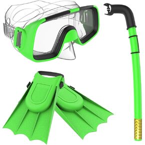 Herbalcandybox Children Kids Swimming Diving Snorkel Breathing Tube Fins Scuba Eyeglasses Set,Green