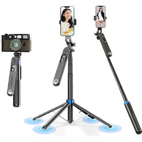 NPTCL 71" Professional Tripod Selfie Stick - Extendable Phone Tripod Stand Quadrapod with Bluetooth Remote for iPhone 15 Android Phones