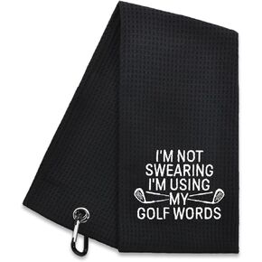 I'm Not Swearing I'm Using My Golf Words Embroidered Golf Towel, Golf Accessories for Men Women, Golf Gift for Men Women, Retirement Gift for Dad Grandpa Golf Lover Golf Fan